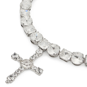 Crystal Cross <b>Choker</b> Necklace Rhodium Plated 925 <b>Silver</b> Religious Christian Jewelry Unisex Beaded Chain Design - Product Image 1