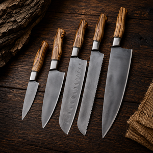 Juego de Cuchillos de Cocina Personalizado de 5 Piezas, Juego de Cuchillos de Chef de Acero Inoxidable con Mango de Madera, Juego de Cuchillos de Cocina Profesionales, Venta al por Mayor OEM ODM - Product Image 4