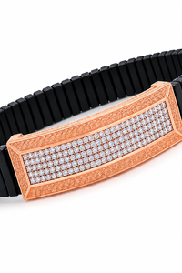 Black 18kt Rose Gold Geometric Brilliant Cut Diamond Micro Insert Charm Bracelet <b>Men</b> High Polish Vintage Inspired Luxury Wedding - Product Image 2
