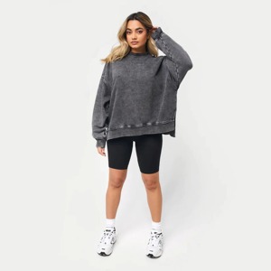 Sudadera de cuello redondo extragrande para mujer, de moda, con hombros caídos, manga larga, tejido de mezcla de algodón, color liso, para otoño, OEM - Product Image 4