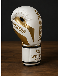 Webson <b>Boxing</b> <b>Gloves</b> <b>White</b> Gold Foil Print for Closure PU Leather Adult Breathable Waterproof Lightweight Full Finger - Product Image 2