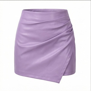 Women High Waist Satin Wrap Mini Skirt <b>Asymmetrical</b> Solid Color Shiny Style All Seasons Wear - Product Image 1