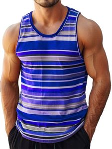 เสื้อกล้ามถักลายทางดิจิทัลแบบเรียบง่าย เป็นมิตรกับสิ่งแวดล้อม แฟชั่นผู้ชาย เสื้อแขนกุดลำลองสำหรับฤดูร้อน เสื้อกีฬา คอกลม - Product Image 6