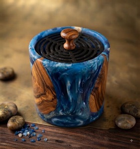 Brûleur d'encens en résine de bois, support d'encens en marbre bleu, diffuseur d'aromathérapie artisanal pour la décoration de la maison et du temple - Product Image 1