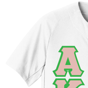 เสื้อเบสบอล AKA Crest สำหรับผู้หญิง ติดกระดุมด้านหน้า ปักตัวอักษร AKA สีขาว เขียว ชมพู แขนสั้น - Product Image 4