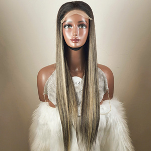 Perruque Lace Front Blonde avec Mèches, Cheveux Remy Longs, Dentelle HD Transparente, Douce et Soyeuse, Sans Nœuds, Pré-Pluckée, Ligne de Cheveux Naturelle - Product Image 1