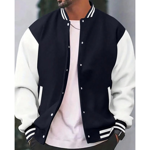 Fall Winter <b>Men</b> Varsity <b>Jacket</b> Youth Loose Stand-up Hooded Waterproof Streetwear Fashion Casual College Boy 100% Wool Geometric - Product Image 2
