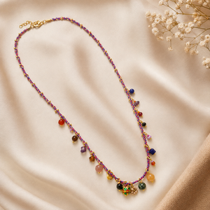 Multicolor Beaded <b>Charm</b> <b>Necklace</b> Boho Style Gold Plated Thread Chain with Natural Stone Beads Unisex Jewelry - Product Image 6