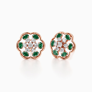 Oval Shape <b>Emerald</b> Gemstone Lab Grown Diamond Floral <b>Stud</b> Earrings 10K 14K 18K Gold 925 935 Silver - Product Image 2
