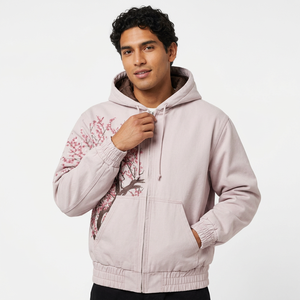 Unisex <b>Pink</b> Zipper Up Hoodie Floral Tree Print Casual <b>Sweatshirt</b> with Kangaroo Pocket - Product Image 2