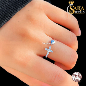 Anillo Cruzado de Plata 925 con Circonita Cúbica y Diseño de Corazón de Sara Jewels, Joyería Religiosa para Mujer, Uso Diario - Product Image 3