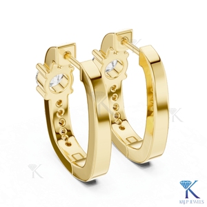 Lab Grown CVD Diamond Solitaire Accent Hoop <b>Earrings</b> Snap Back 18K <b>Solid</b> Gold Minimalist Wedding Women's Fine Jewelry - Product Image 4