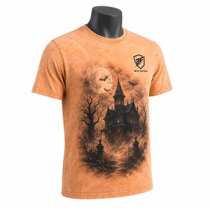 T-shirt en toile délavée 100 % coton à manches courtes pour homme, coupe classique, imprimé numérique, uni, respirant, style streetwear - Product Image 3