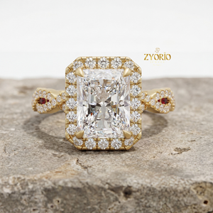 Anillo de Compromiso con Halo de Diamantes Cultivados en Laboratorio, Corte Radiante, 3.03 CT, con Diamantes Laterales en Halo, Anillo de Boda de Plata 925 de Lujo - Product Image 2