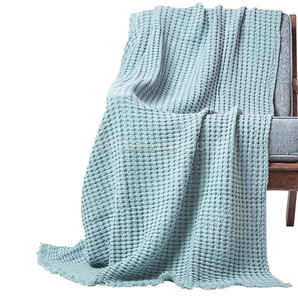 Manta de Textura Waffle Marrón, Suave, Ligera, Tejido Dobby para Todas las Temporadas, con Flecos, Proveedor de Ropa de Cama Premium para Hoteles, Exportación - Product Image 2