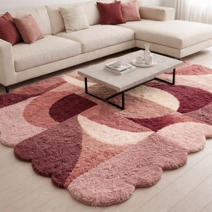 Tapis shaggy moderne de forme irrégulière, rose, géométrique, doux et moelleux, pour salon, chambre à coucher, tapis décoratif fait main, tufté - Product Image 3