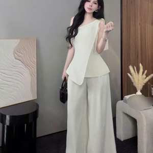 Ensemble deux pièces long décontracté pour femme, en coton écologique, lavable, confortable, mode, emballage personnalisé, Vietnam - Product Image 1