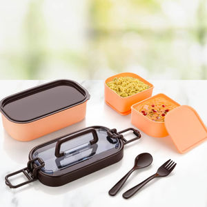 Lonchera de 2 Compartimentos para Oficinistas y Escolares, con Cubiertos, Lonchera Bento de Plástico de 2 Niveles para Adultos y Niños - Product Image 2