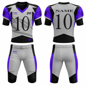 Conjunto de Uniforme de Fútbol Americano Blanco y Morado con Cuello en V, Manga Corta, Impresión Digital, Absorción de Humedad, Unisex para Adultos, Diseño 3D - Product Image 1