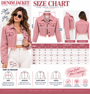 Chaqueta vaquera rosa corta para mujer, estilo camionero, manga larga, color liso, cuello vuelto, dobladillo deshilachado, para primavera - Product Image 6