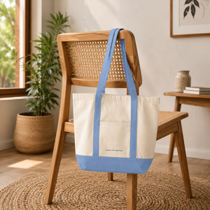 B2B Premium 100% Cotton <b>Canvas</b> <b>Tote</b> Bag Front Pocket Light Blue | Double Shoulder Handles Reusable Shopping Grocery Promotional - Product Image 3