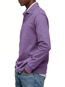 <b>Men</b> Long Sleeve Polo <b>Shirt</b> 100% Cotton Solid Color Breathable Casual Regular Fit Woven Design Button Front Casual Button Regular - Product Image 2