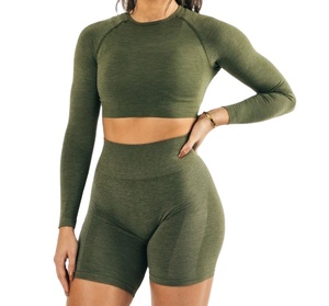 2026 femmes taille haute Shorts de gymnastique sans couture vêtements de sport Leggings avec bouton décoration sport Yoga ensembles avec Legging à motifs - Product Image 1