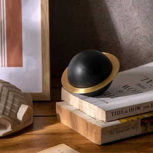 Abstract Planet Sculpture With Gold <b>Ring</b> Unique Table Decor Piece Suitable For Living Room And Office Desk Styling From India - Product Image 4