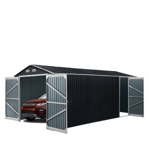 Garage in Metallo 10FT X 20FT con Doppie Porte Frontali, Altezza Massima 7FT 8", Porta Laterale, 185 Piedi Quadrati di Spazio Interno per Carport-TMG - Product Image 1