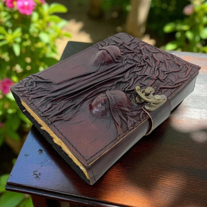 Diario de cuero hecho a mano con dos caras, cuaderno de tapa dura de estilo gótico de terror, papel con borde deshilachado, diario de grimoire de fantasía oscura - Product Image 5