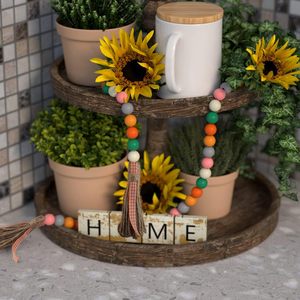 Guirnalda de cuentas de madera con cuerda de yute y borlas a cuadros, cuentas colgantes para decoración de jarrones, bandejas escalonadas y paredes, estilo rústico otoñal para el hogar. - Product Image 3