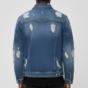 2025 New Arrived 100% Cotton Ripped Off Turn Down Collar Denim <b>Jacket</b> Casual Wear Breathable Outdoor Oversize Fit <b>Jacket</b> - Product Image 3