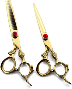 Professional Gold <b>Thinning</b> <b>Hair</b> <b>Scissors</b> Stainless Steel Sharp Tip Long Handle Right Handed Salon Use 30 Teeth - Product Image 1