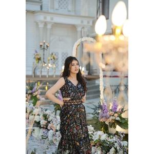 ชุดผ้าแพรจีออร์แกตผ้าพิมพ์ลายดิจิทัลผ้าทำงานมีระบายสไตล์เลเฮงก้าพร้อมเสื้อปักและเข็มขัดสีดำ - Product Image 2