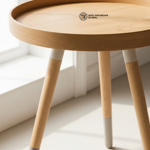 Modern Round Wooden Side <b>Table</b> with Tray <b>Top</b> Nordic Style Accent Stool Premium <b>Solid</b> <b>Wood</b> Tripod Pedestal for Home Decor - Product Image 5