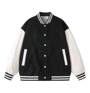 Nouveautés, service OEM, veste de baseball personnalisée avec broderie de chaîne, patch en cuir de poisson, manches en cuir, lettrage - Product Image 6