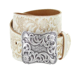 Cinturón de herramientas de cuero occidental Original blanco de nuevo estilo con cinturón de cuero con hebilla de latón grabado floral de diseñador - Product Image 1
