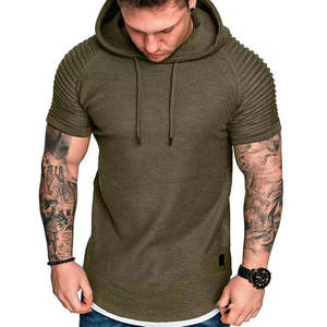 wholesale custom <b>short</b> <b>sleeve</b> <b>hoodie</b> summer fleece pullover <b>men</b> lightweight <b>hoodie</b> blank white <b>hoodie</b> manufacturer custom - Product Image 2