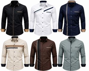 Chemise habillée noire à blocs de couleur pour homme, manches longues, motif uni, col montant, en tissu tricoté, style décontracté chic, idéale pour le printemps - Product Image 6