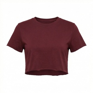 Cropped T Shirts Half Sleeve Slim Fit Crew Neck <b>Blouse</b> Blank Hollow Out Decoration Customized Color Casual Apparel - Product Image 1