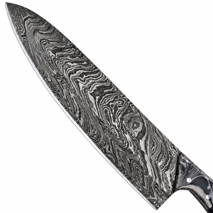 Cuchillo de Cocina Premium con Patrón Damasco, Mango Curvo Negro, Bolster Decorativo Plateado, Hoja Ancha para Cortar Carne y Verduras - Product Image 2