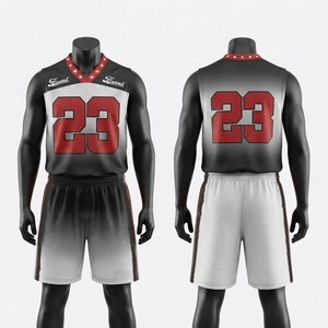 Ensemble short et maillot de basketball en maille polyester respirante légère 120 GSM de qualité supérieure avec cordon de serrage, logo personnalisé, rouge, noir, blanc - Product Image 1