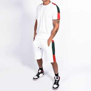 Ensemble T-shirt et short en coton blanc pour homme, décontracté, été, tricoté, séchage rapide, respirant, tenue 2 pièces - Product Image 1