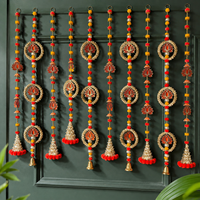 Guirlande murale florale artistique écologique Lotus Marigold avec pompons perlés pour Diwali, Pooja, mariage, Ganpati, décoration intérieure