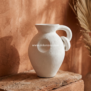 Jarrón de Terracota Blanco Rústico Lamunata, Maceta de Cerámica con Asa, Florero de Mesa, Exportador Mayorista - Product Image 5