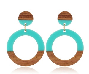 Boucles d'oreilles pendantes vintage mignonnes en résine et bois, qualité supérieure, motifs bohèmes noir et marron, les meilleures bijoux de mode pour femme - Product Image 6