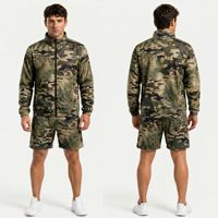 Ensemble court tactique camouflage olive imprimé printemps coupe-vent pour homme, survêtement 2 pièces imperméable et respirant en polyester pour l'extérieur