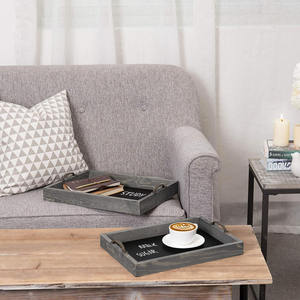 Ensemble de 2 plateaux en bois faits à la main de style vintage avec poignées en métal pour tableau noir, plateaux de service décoratifs lavables au lave-vaisselle - Product Image 6