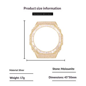Boîtier de montre de luxe personnalisé en moissanite et diamant, pavé intégral, laiton plaqué or, argent VVS, accessoires de bijouterie - Product Image 3