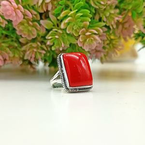 Natural Red <b>Coral</b> Ring Handmade Gemstone Jewelry Artisan Silver Ring Bold Statement Ring - Product Image 1